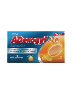 Aderogyl Efe vitamina C para prevención del resfriado común. 10 tabletas de 1 g.