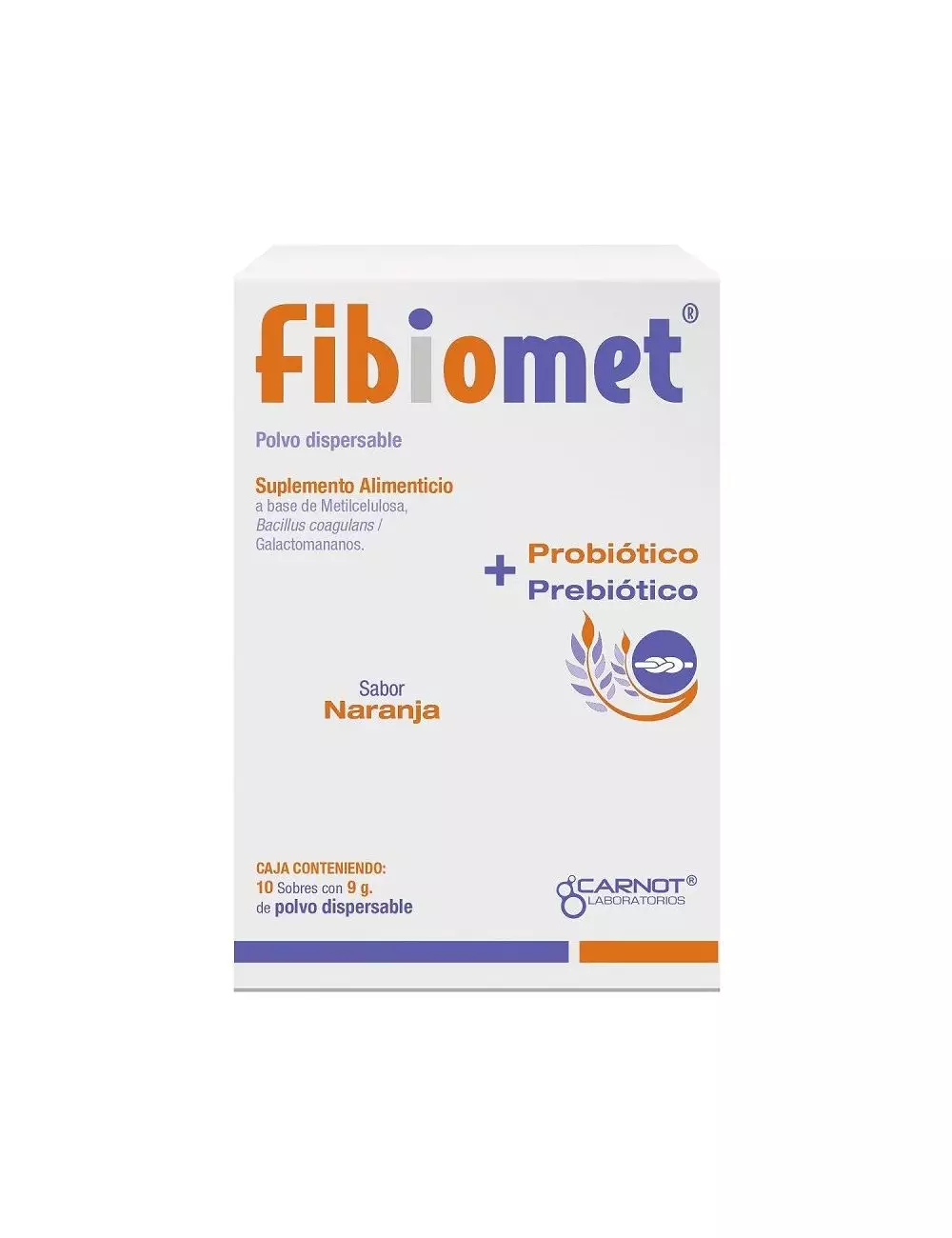 Fibiomet - Probiótico y Prebiótico - Sabor Naranja con 10 Sobres