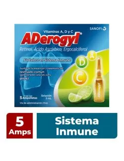 Aderogyl vitaminas A, C y D fortalece el sistema inmune, 5 ampolletas de 3 ml