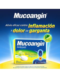 Mucoangin Auxiliar en el Alivio del Dolor de Garganta Limón 18 Pastillas de 20 mg