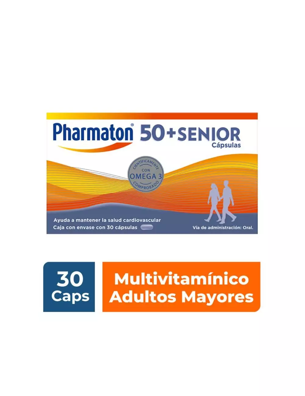 Pharmaton 50 + senior multivitamínico en 30 cápsulas.