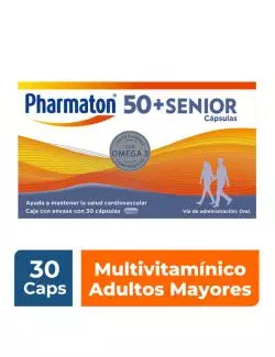 Pharmaton 50 + senior multivitamínico en 30 cápsulas.