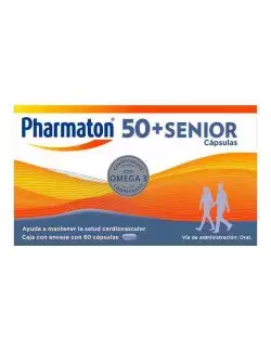 Pharmaton 50 + senior multivitamínico en 60 cápsulas.