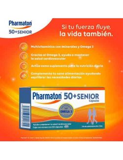 Pharmaton 50 + Senior Multivitamínico para Adultos Mayores 60 Cápsulas de 750 mg c/u.