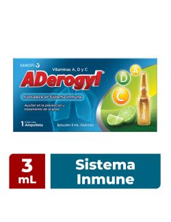 Aderogyl vitaminas A, C y D fortalece el sistema inmune, 1 Ampolla de 3 ml.