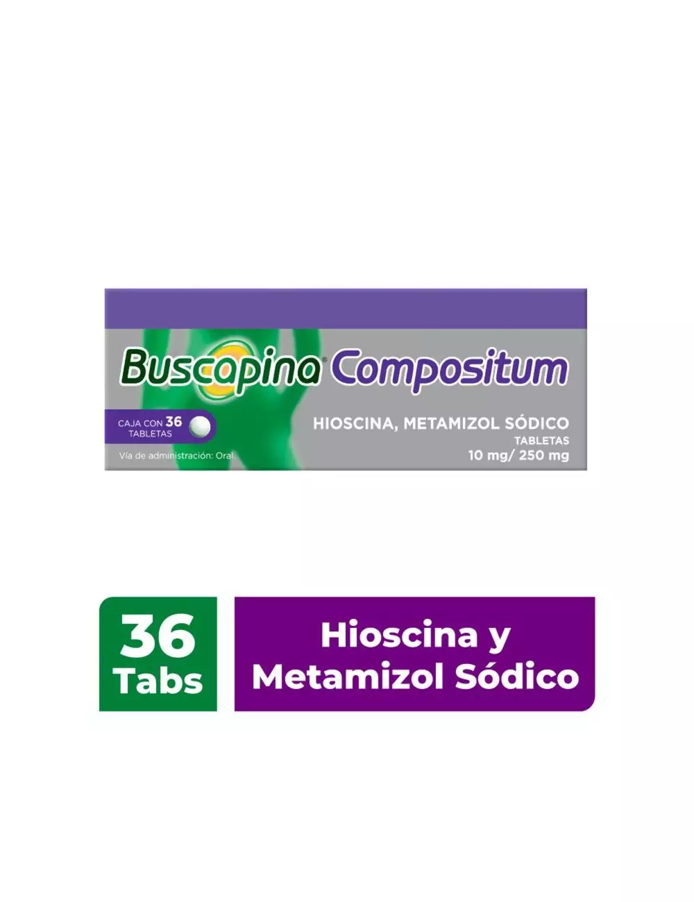 Buscapina Compositum con Hioscina 10 mg / Metamizol Sódico 250 mg, 36 Tabletas