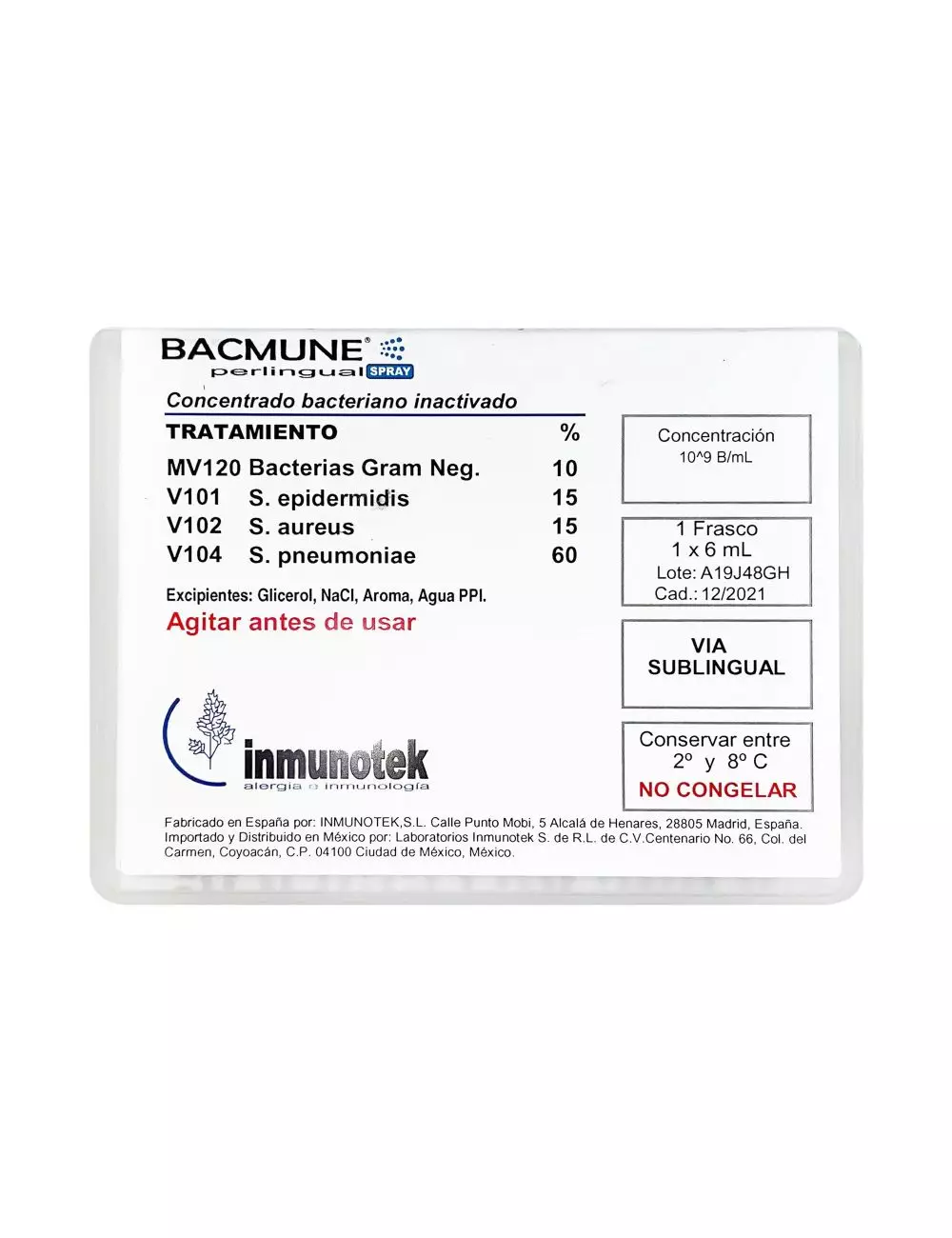 BACMUNE® 6 ml (Concentrado Bacteriano Inactivado) - Frasco Spray - Inmunotek-RX3