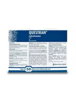 QUESTRAN® 4 g (Colestiramina) - 50 Sobres de 4.68 g - Bristol Myers Squibb