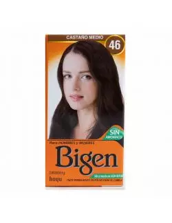 Bigen Tinte En Polvo Para El Cabello 46 Castaño Mediano Caja Con Frasco Con 6 g