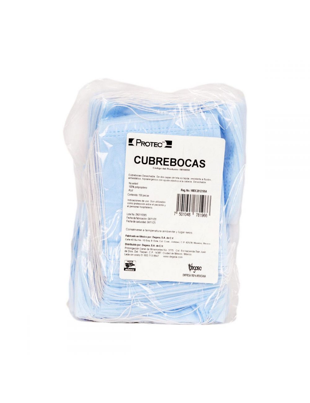 Cubrebocas Desechable Azul Bolsa Con 150 Unidades