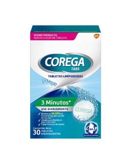 Limpiador Corega Tabs 3 Minutos Caja Con 30 Tabletas Efervescentes