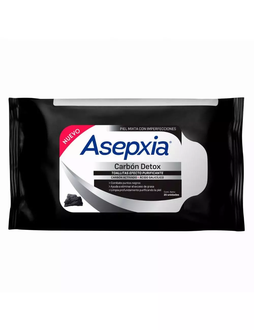 Asepxia Carbón Detox Empaque Con 25 Toallitas Faciales