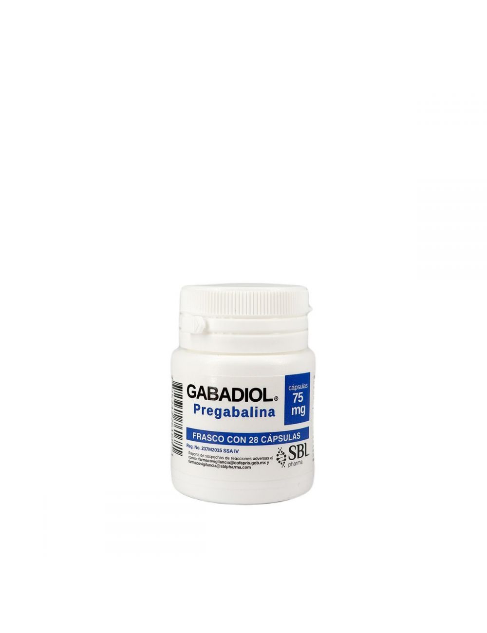 Gabadiol Pregabalina 75 mg Frasco Con 28 Cápsulas
