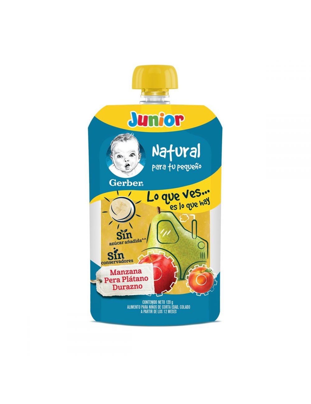 Gerber Junior Squeeze Manzana Pera Durazno Pouch Con 120 g
