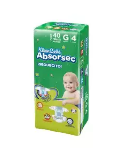 Kleen Bebé Absorsec Ultra Etapa G 9-13Kg Paquete Con 40 Pañales