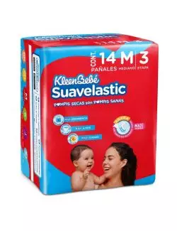 Kleen Bebé Suavelastic Max 3 Mediano 6-10 Kg Empaque Con 10 Pañales