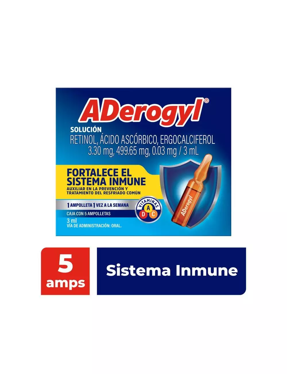ADerogyl Multivitamínico que Fortalece el Sistema Inmune 5 Ampolletas de 3 ml
