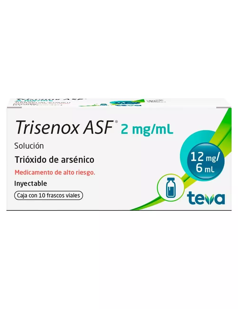 Trisenox ASF® 2 mg/ml (Trióxido de Arsénico) - Caja con 10 Frascos Viales - Laboratorio Teva - Rx3