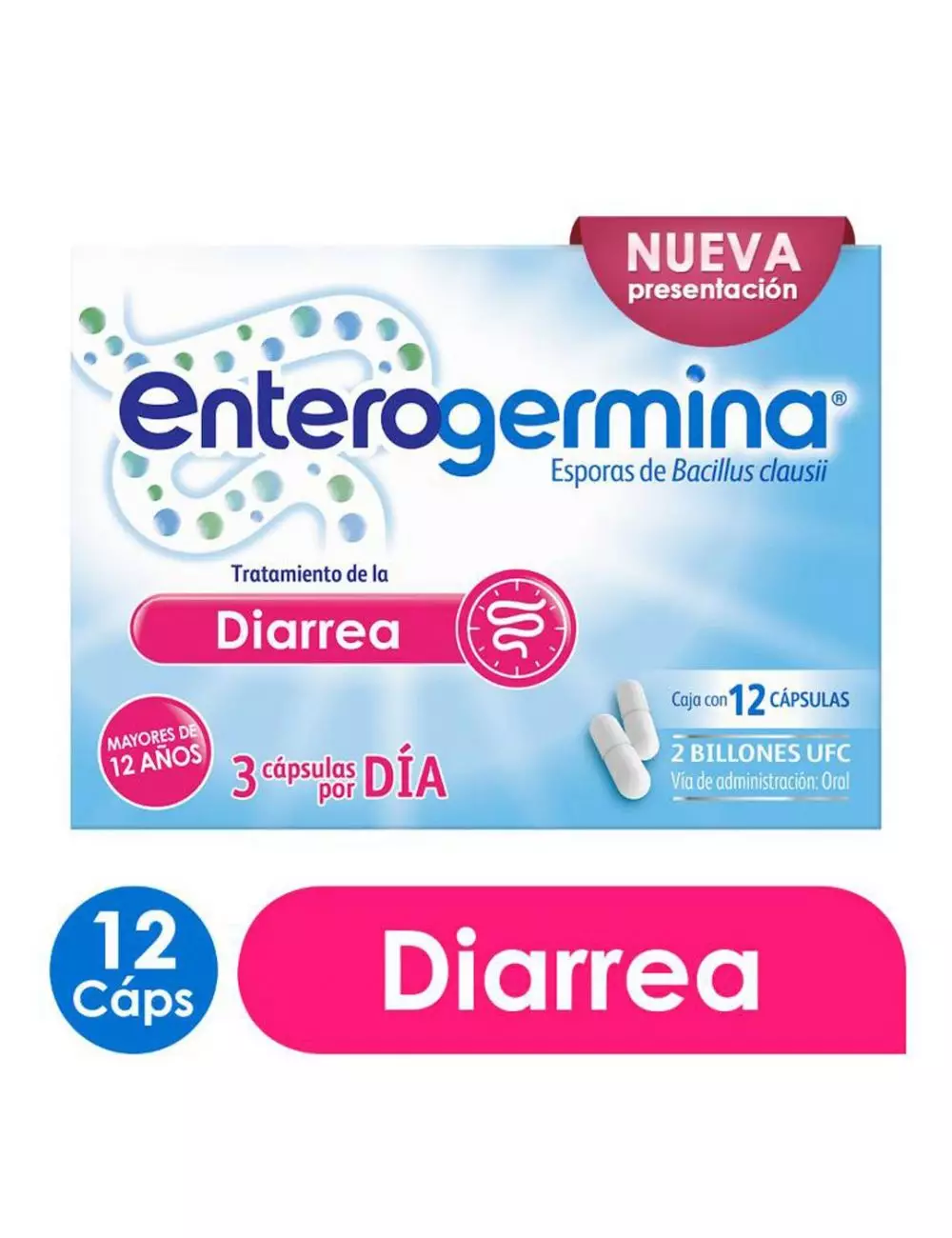 Enterogermina Tratamiento de la Diarrea con Bacillus Clausii 2Billones de UFC 12Cápsulas