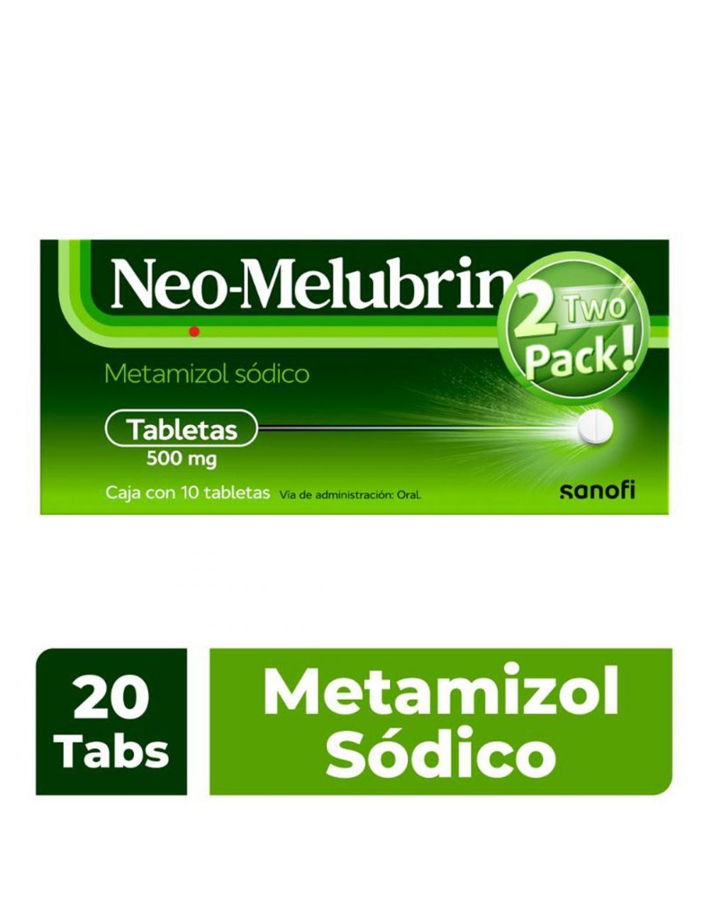 Neo-Melubrina Tratamiento de Dolor intenso y Fiebre Duopack 10 Tabletas de 500 mg.