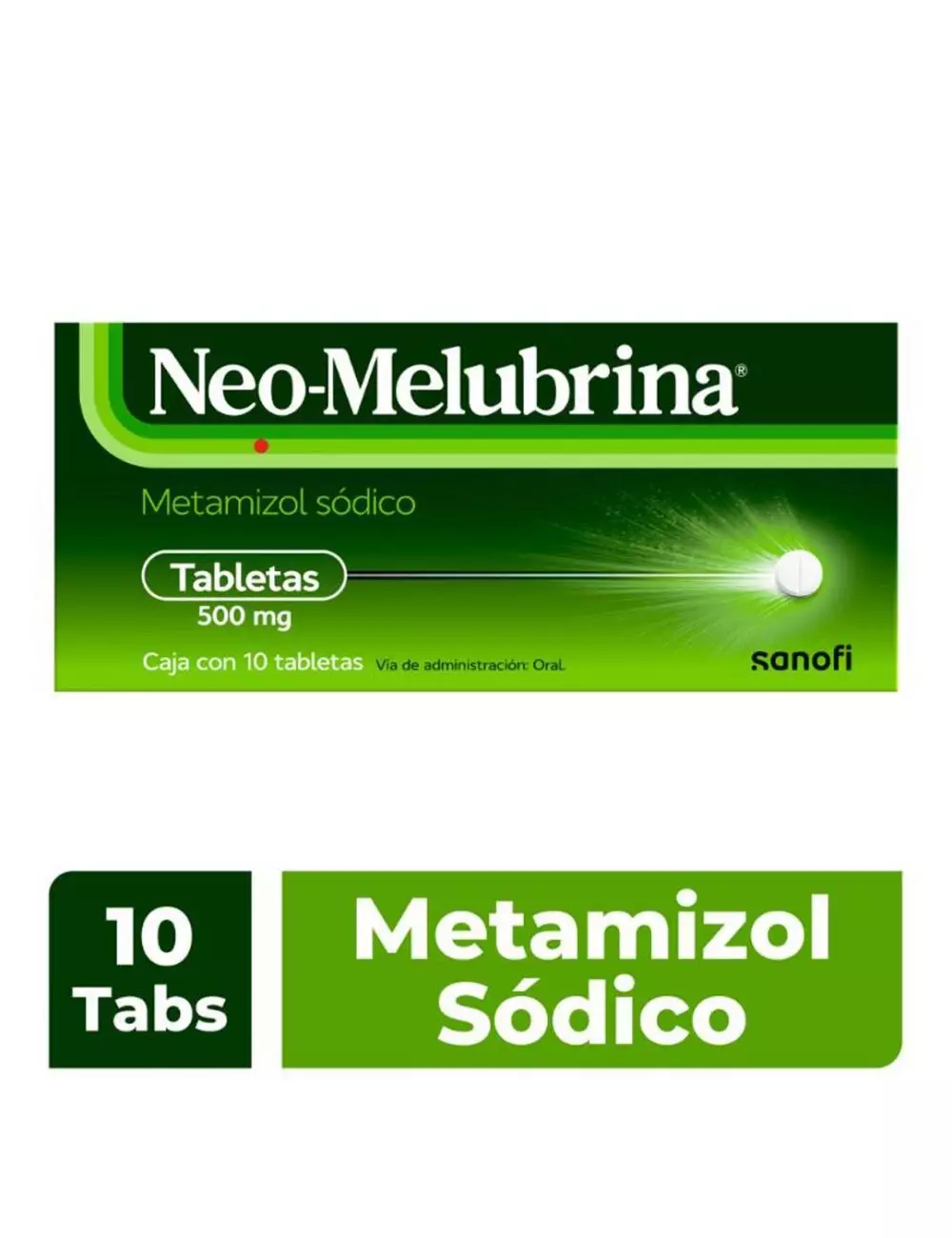 Neo-Melubrina Tratamiento de Dolor intenso y Fiebre 10 Tabletas de 500 mg.