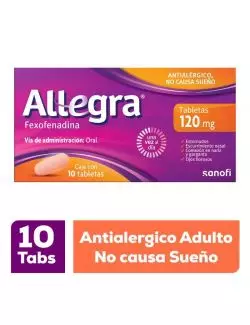 Allegra Antihistamínico para Alergias Leves a Moderadas 10 tabletas x 120 mg