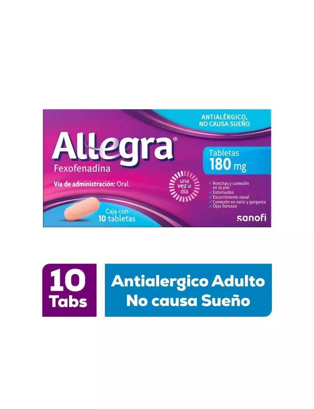 Allegra Antihistamínico para Alergias Severas y Urticaria 10 tabletas x 180 mg