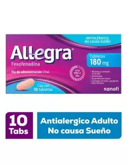 Allegra Antihistamínico para Alergias Severas y Urticaria 10 tabletas x 180 mg