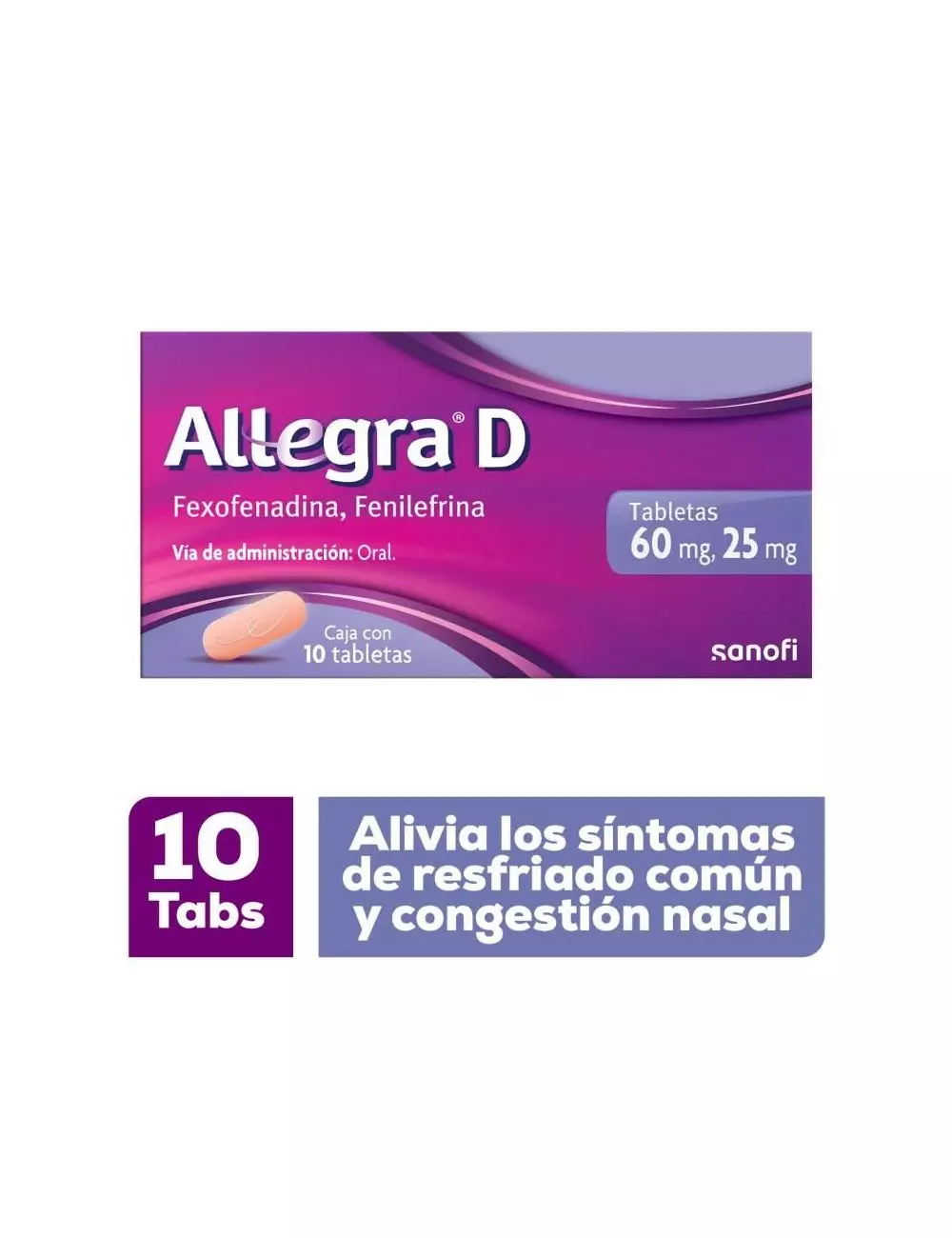 Allegra D Antihistamínico para Congestión Nasal y Alergias 10 tabletas x 60 mg