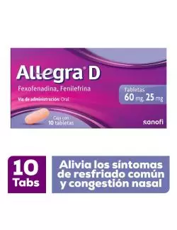 Allegra D Antihistamínico para Congestión Nasal y Alergias 10 tabletas x 60 mg