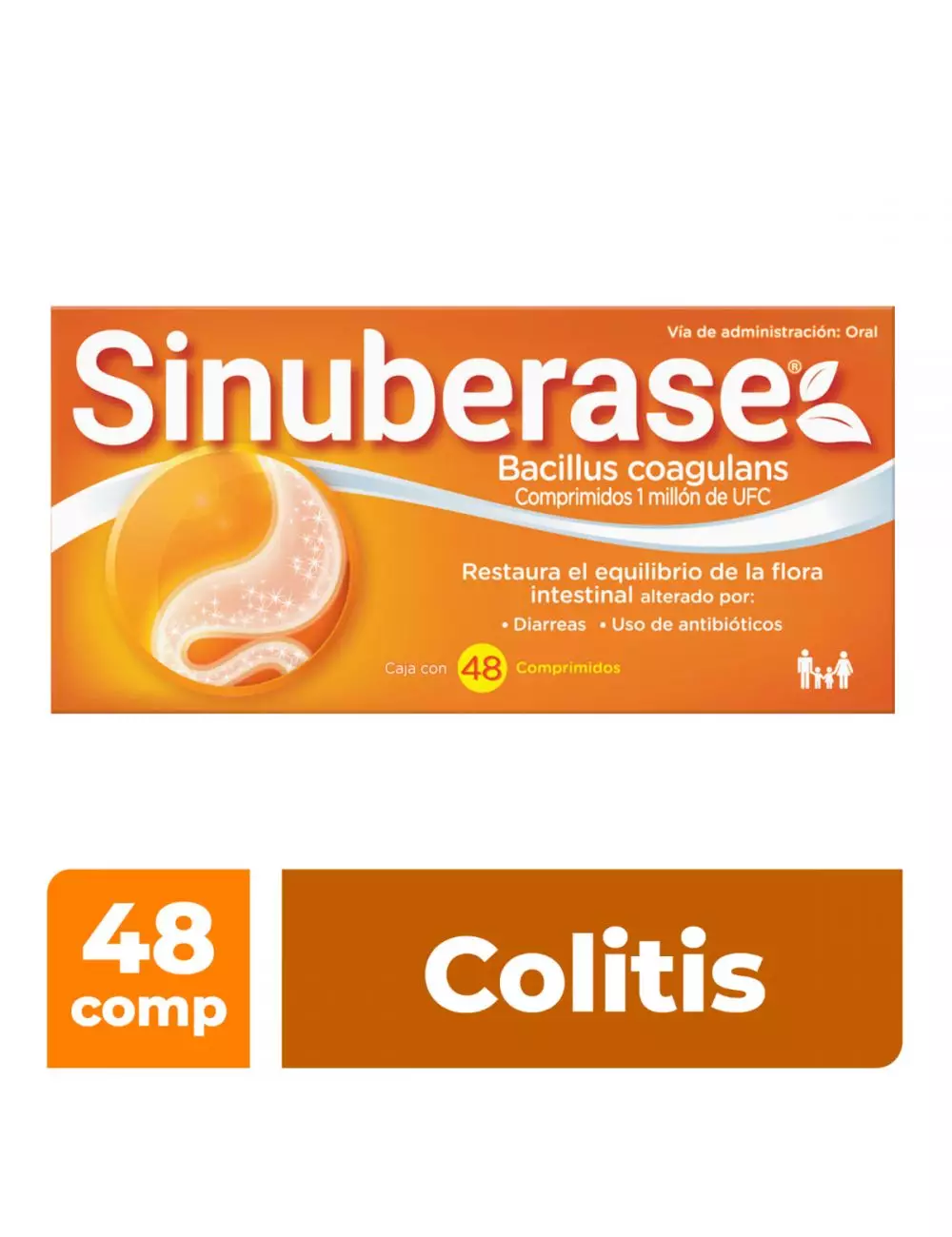 Sinuberase Probióticos Bacillus Coagulans 1 millón UFC 48 comprimidos