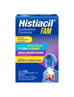 Histiacil FAM Solución Pediátrica para el Alivio de la Tos Sabor Uva 60 ml. Acción 3 en 1