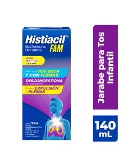 Histiacil FAM Jarabe para la Tos Infantil Sabor Fresa 140 ml. Fórmula con Acción 3 en 1