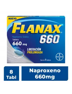 Flanax® 660 mg - 8 Tabletas LP | Naproxeno Sódico | Laboratorio Bayer