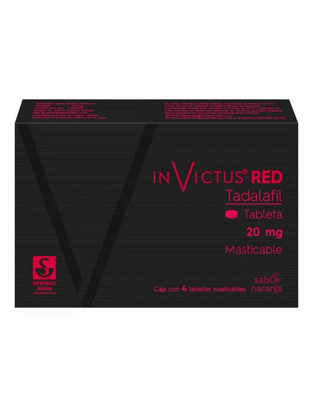 InVictus Red 20 mg - 4 Tabletas Masticables | Tadalafil | Laboratorio Siegfried Rhein