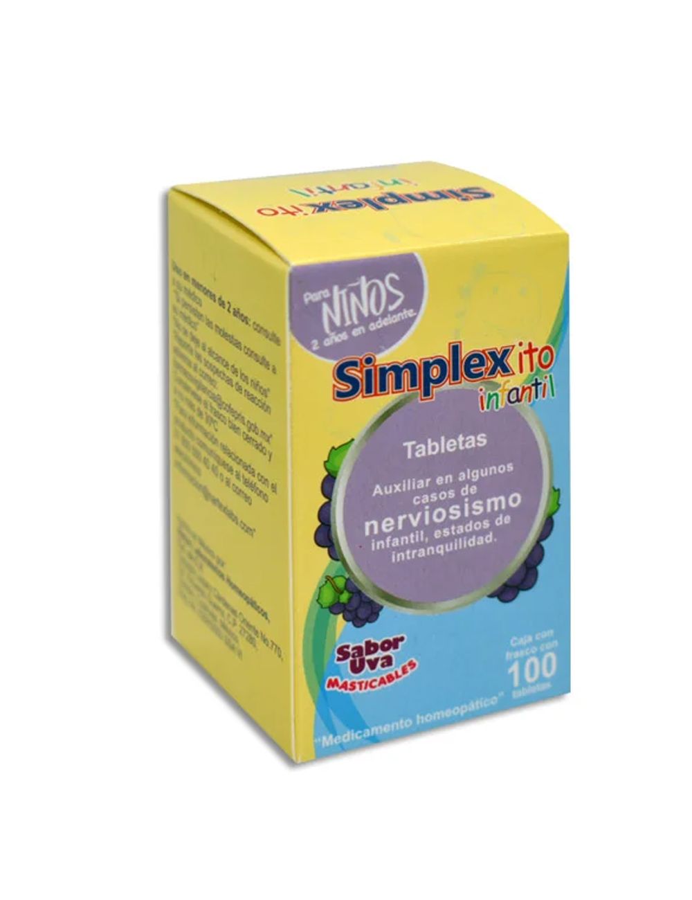 Simplexito Infantil Sabor Uva - 100 tabletas masticables | Caffea/Chamomilla/Hyoscyamus/Cypripedium | Nartex Labs