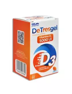 DeTresgel 5000 UI - 60 Cápsulas | Colecalciferol / Vitamina D3| Gel Pharma