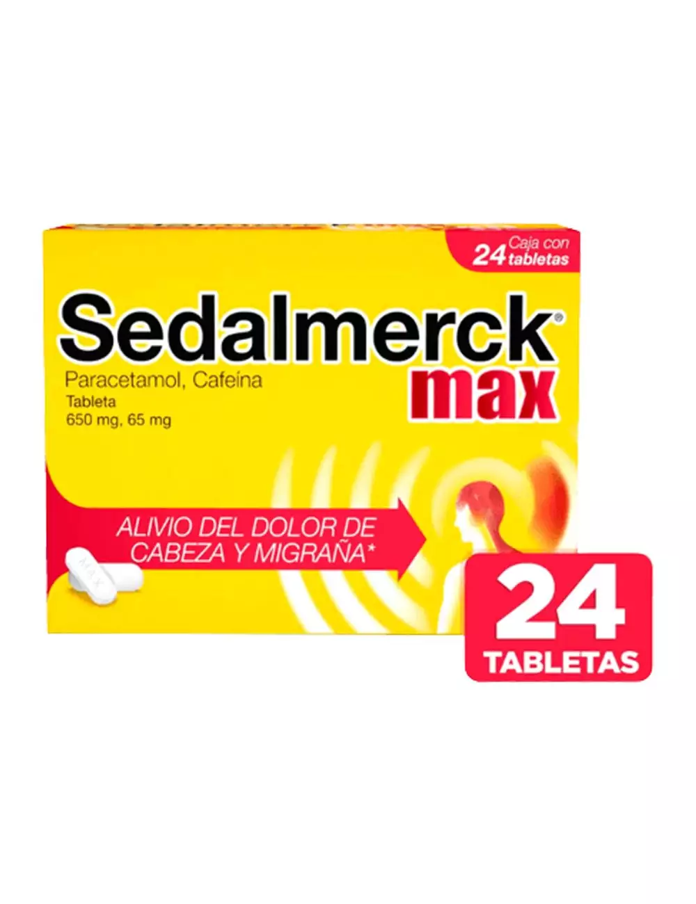 Sedalmerck® Max 650 mg/65 mg - 24 Tabletas | Paracetamol/Cafeína | Merck