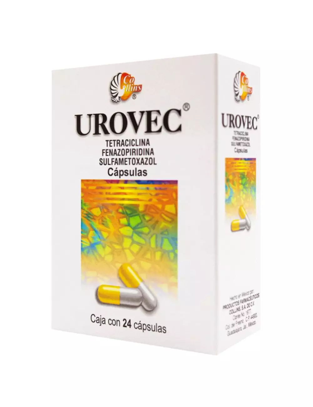 Urovec® - 24 Cápsulas | Tetraciclina/Fenazopiridina/Sulfametoxazol | Collins