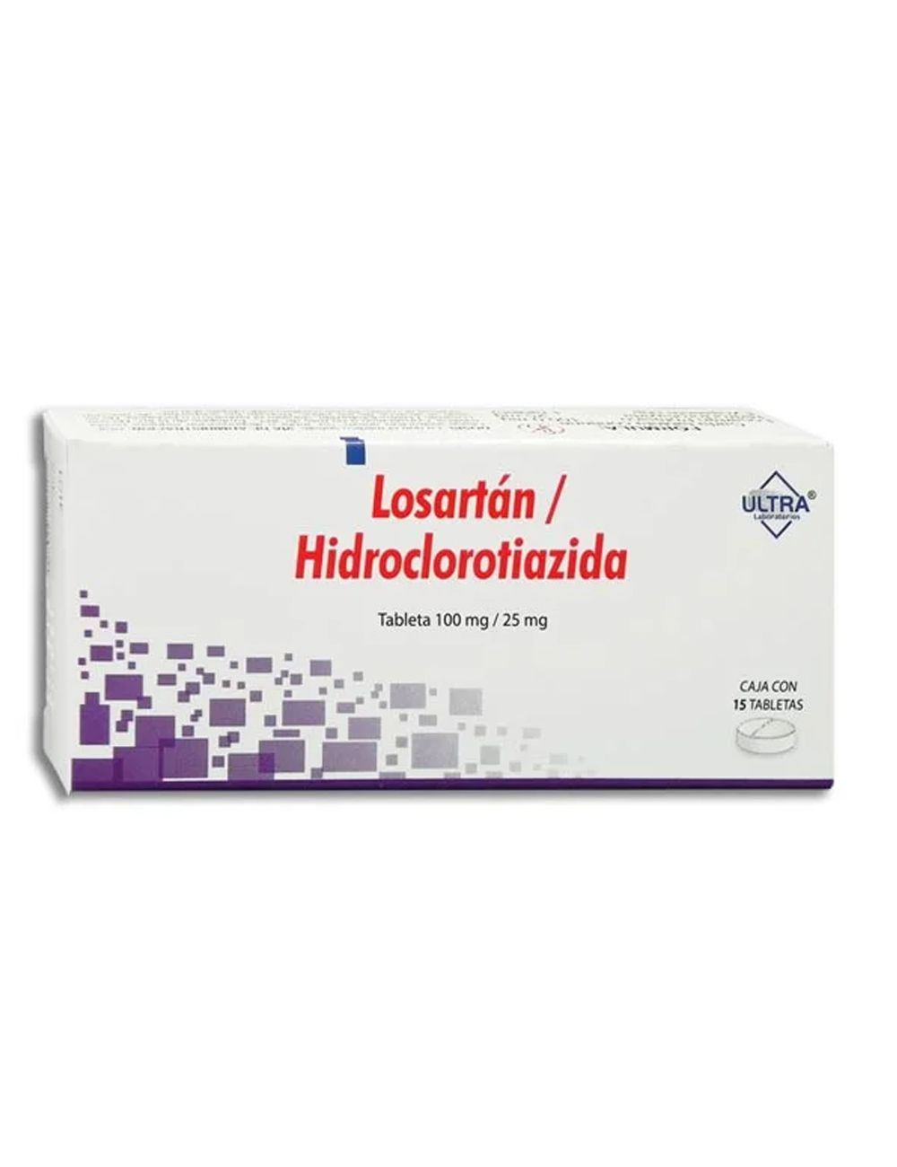 Losartán/Hidroclorotiazida 100mg/25mg - Caja 15 tabletas | Ultra