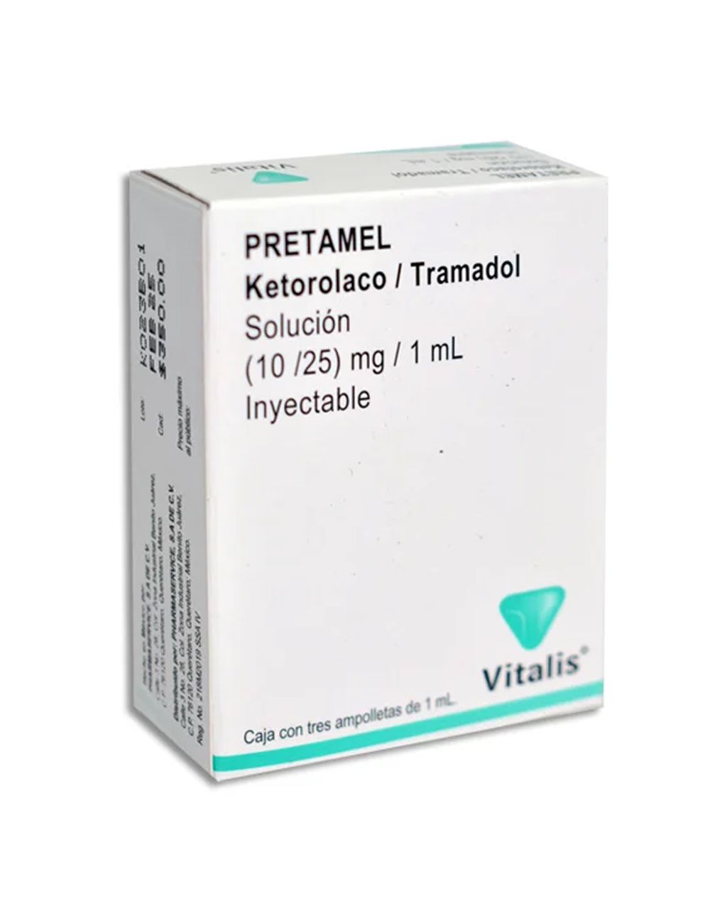 Pretamel Solución (10/25) mg/ml - 3 Ampolletas 1 ml | Ketorolaco/Tramadol | Vitalis