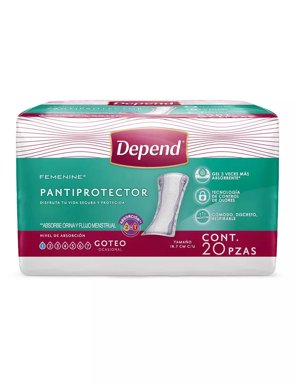 Depend Femenine Pantiprotectores Para Incontinencia Goteo Ocasional 20 Piezas