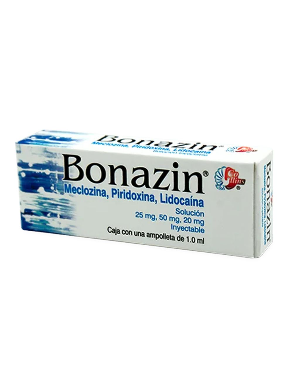 Bonazin® Solución 25mg/50mg/20mg - Ampolleta 1ml | Meclozina/Piridoxina/Lidocaína | Laboratorio Collins