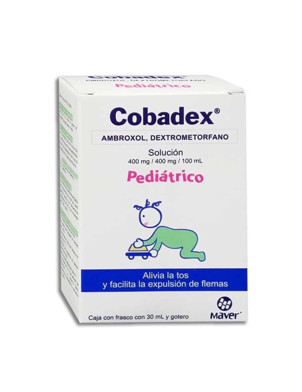 Cobadex® Solución Pediátrica 400mg/400mg/100ml - Frasco 30ml | Ambroxol/Dextrometorfano | Laboratorio Maver