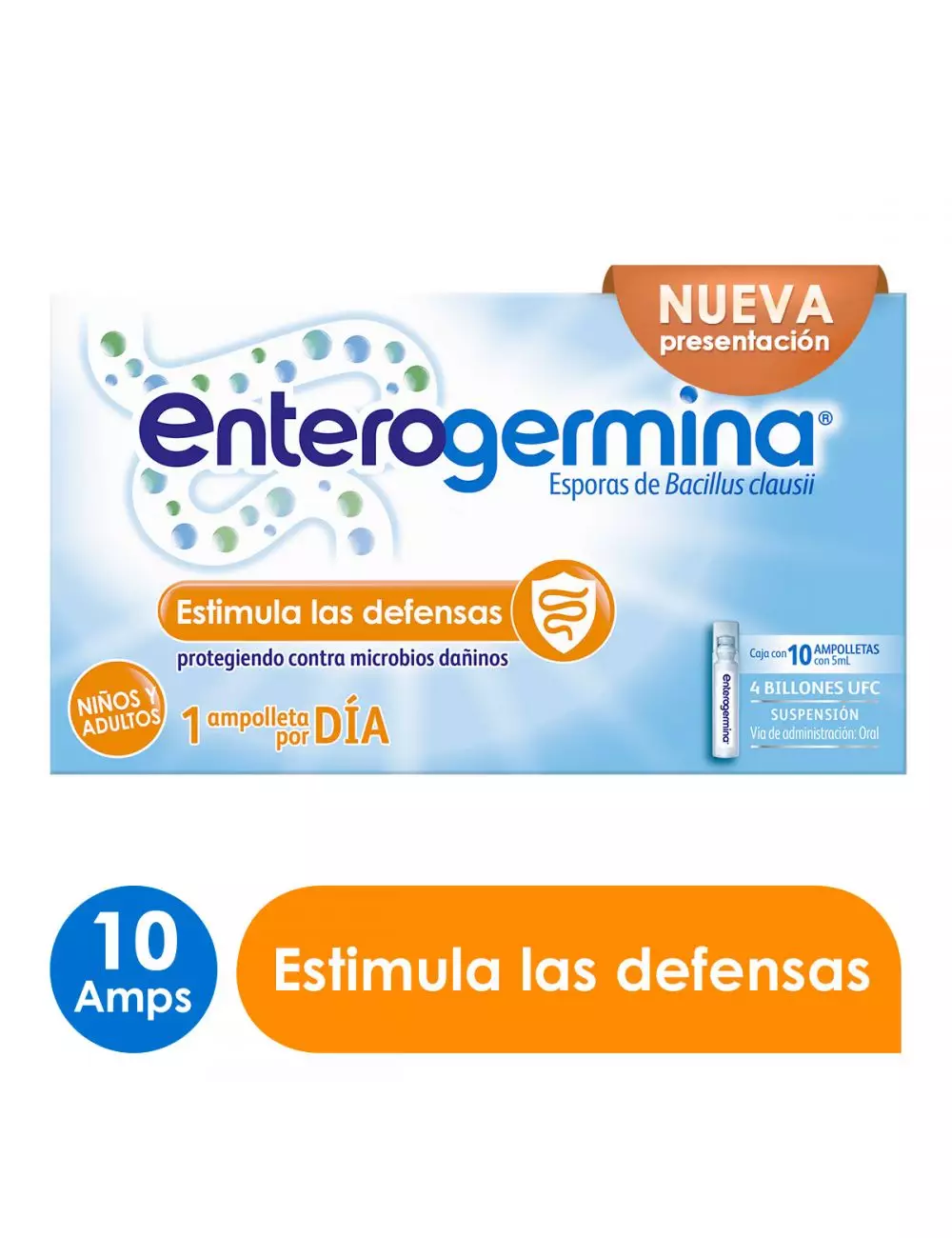 Enterogermina Probióticos 10 Ampolletas de 5 ml