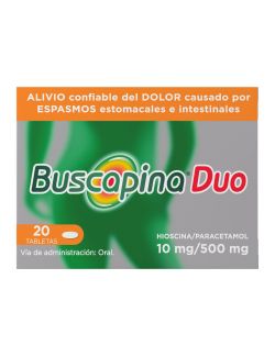 Buscapina Duo Analgésico 20 Tabletas con Hioscina 10 mg / Paracetamol 500 mg