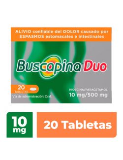 Buscapina Duo Analgésico 20 Tabletas con Hioscina 10 mg / Paracetamol 500 mg