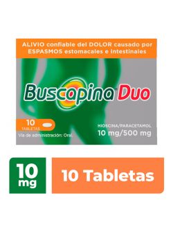 Buscapina Duo Analgésico 10 Tabletas con Hioscina 10 mg / Paracetamol 500 mg