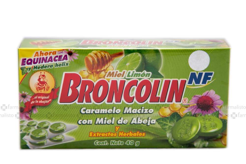 Broncolin NF Caramelo Macizo Con Miel De Abeja Sabor Miel-Limón Caja Con 40g