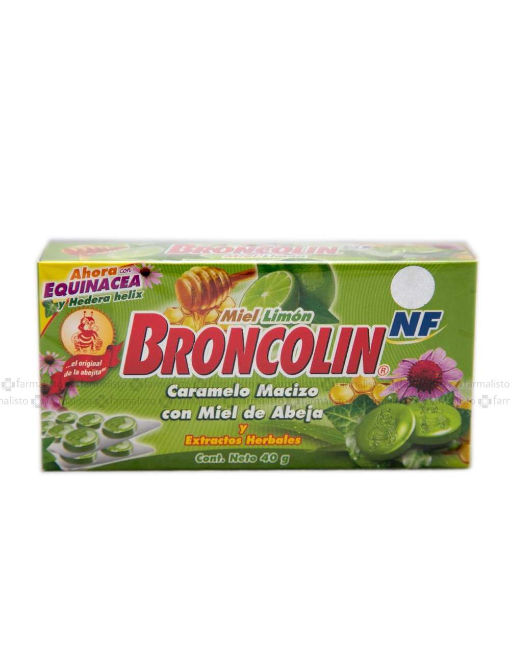 Broncolin NF Caramelo Macizo Con Miel De Abeja Sabor Miel-Limón Caja Con 40g